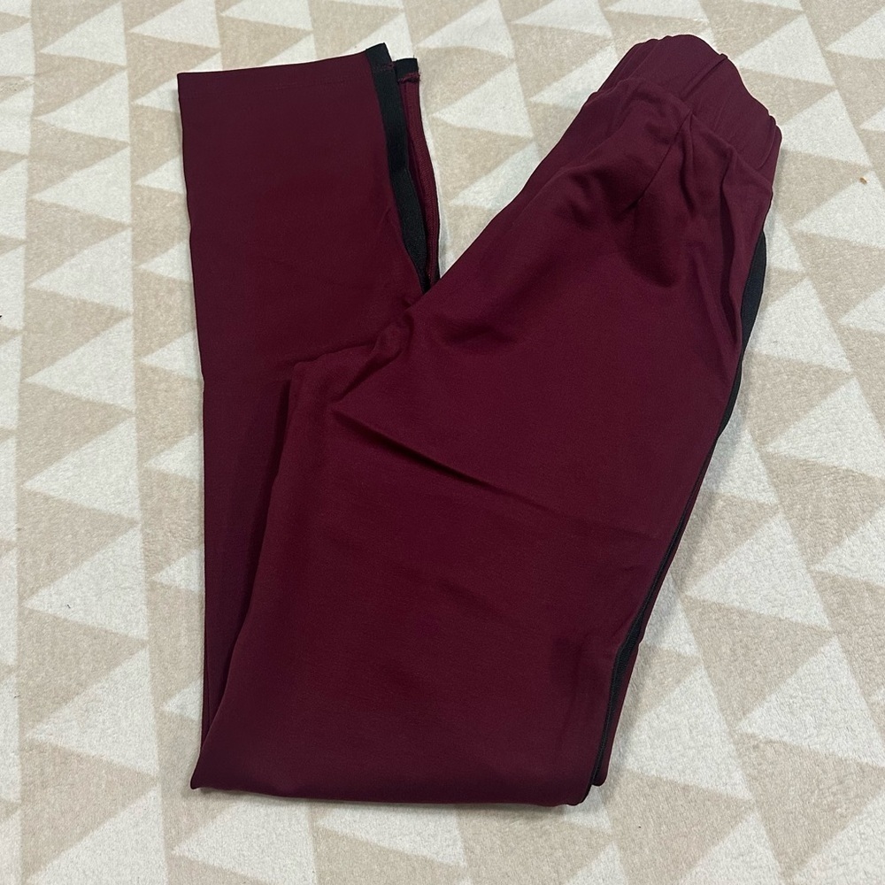 Universal standard skinny ponte pant with stripe oxblood